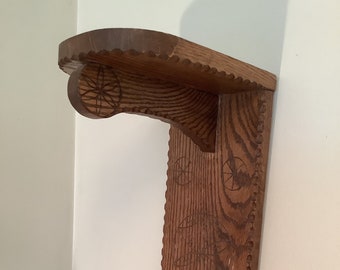 Hand Carved Oak Shelf -- Pennsylvania Dutch Carving Style by Niron Virch