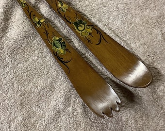 Hand Painted by Violet Christophersen - Salad Servers Norwegian Rosemaling