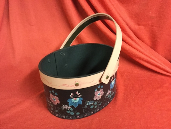 Hand Painted Wooden Basket By Artist Linda Dickins