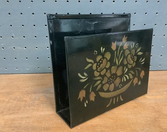 Antique Early American Stenciled and Bronzed Tinware Napkin Holder or Letter Box -- by Pat Virch