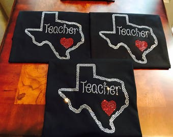Texas Teachers Rhinestone Tee or Bag! Choose Colors of Stones!
