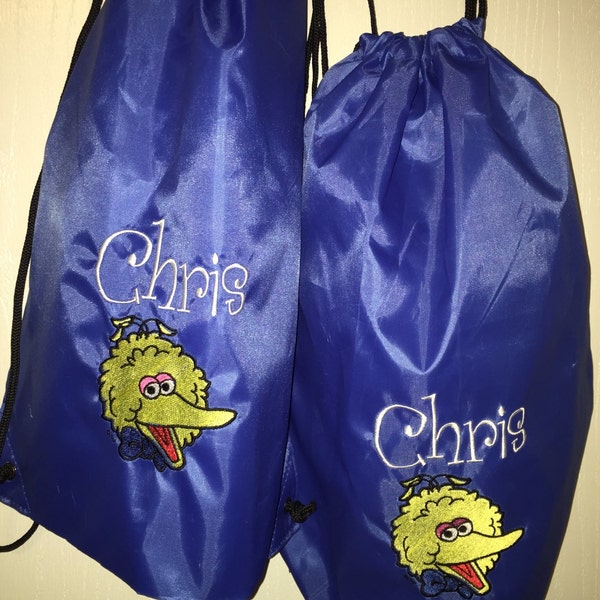 Personalized Cookie Monster, Elmo or Bird Bird Drawstring Backpack