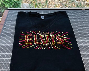 Elvis Lights Bling Tees! RED and Gold Stones Tee or Sweatshirt