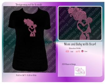 Mom and Baby with Heart Rhinestone Download/Mother's Day Design, Mom & Child Rhinestone, Digital Download, SS10 SVG, Rhinestone Pattern
