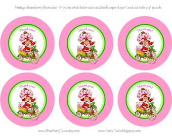 INSTANT Download STRAWBERRY SHORTCAKE doll Birthday Girl Party Thank you favor tags Vintage printable Instant download