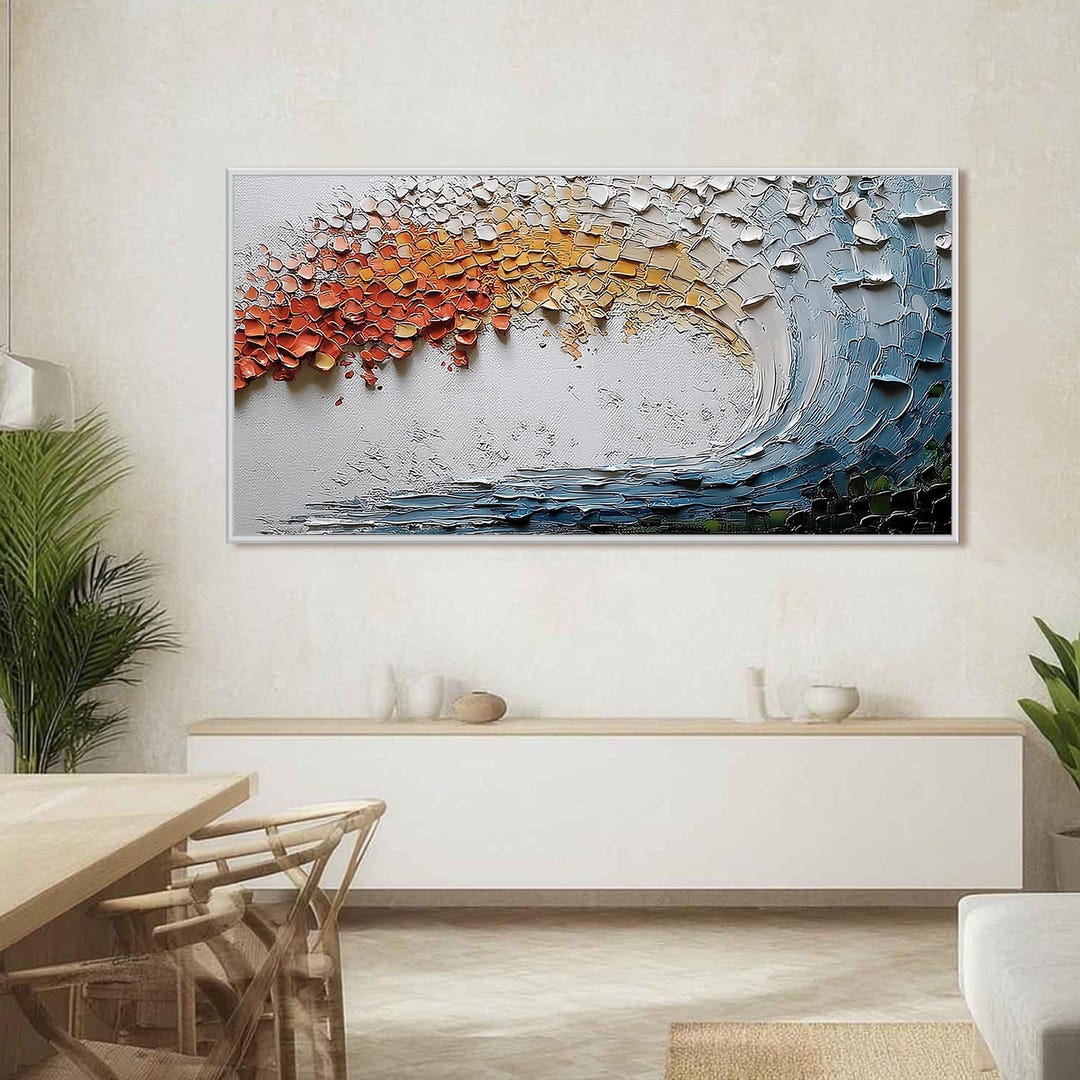 Textured Abstract Wave Oil Painting on Canvas, Vibrant Coastal Wall Art ...