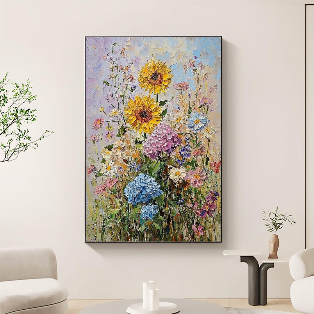 Original Impasto Sunflower Oil Painting, Textured Floral Wall Art ...