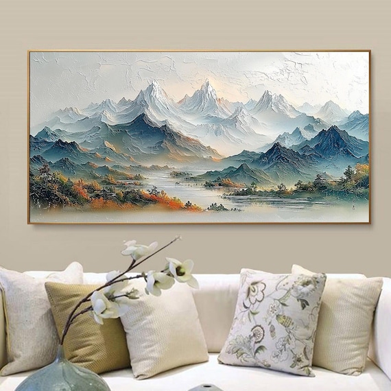 Large Original Textured Mountain Oil Painting, Abstract Natural