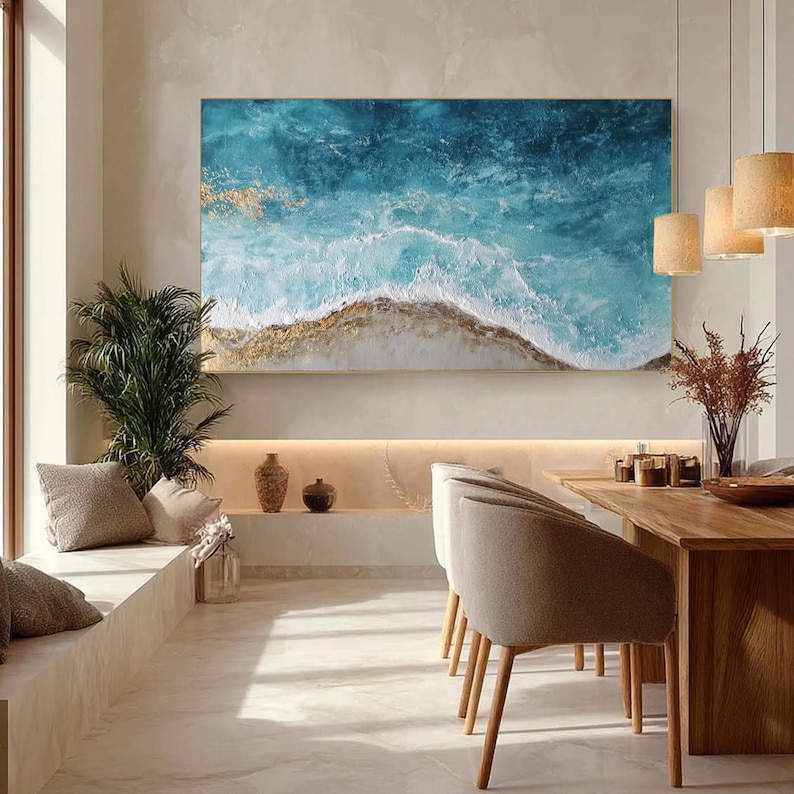 Original Ocean Waves Oil Painting on Canvas, Abstract Textured Beach ...