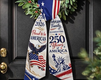 America 250 kransstrik, gepersonaliseerd patriottisch deurdecor, 1776 2026 jubileum lint sjerp