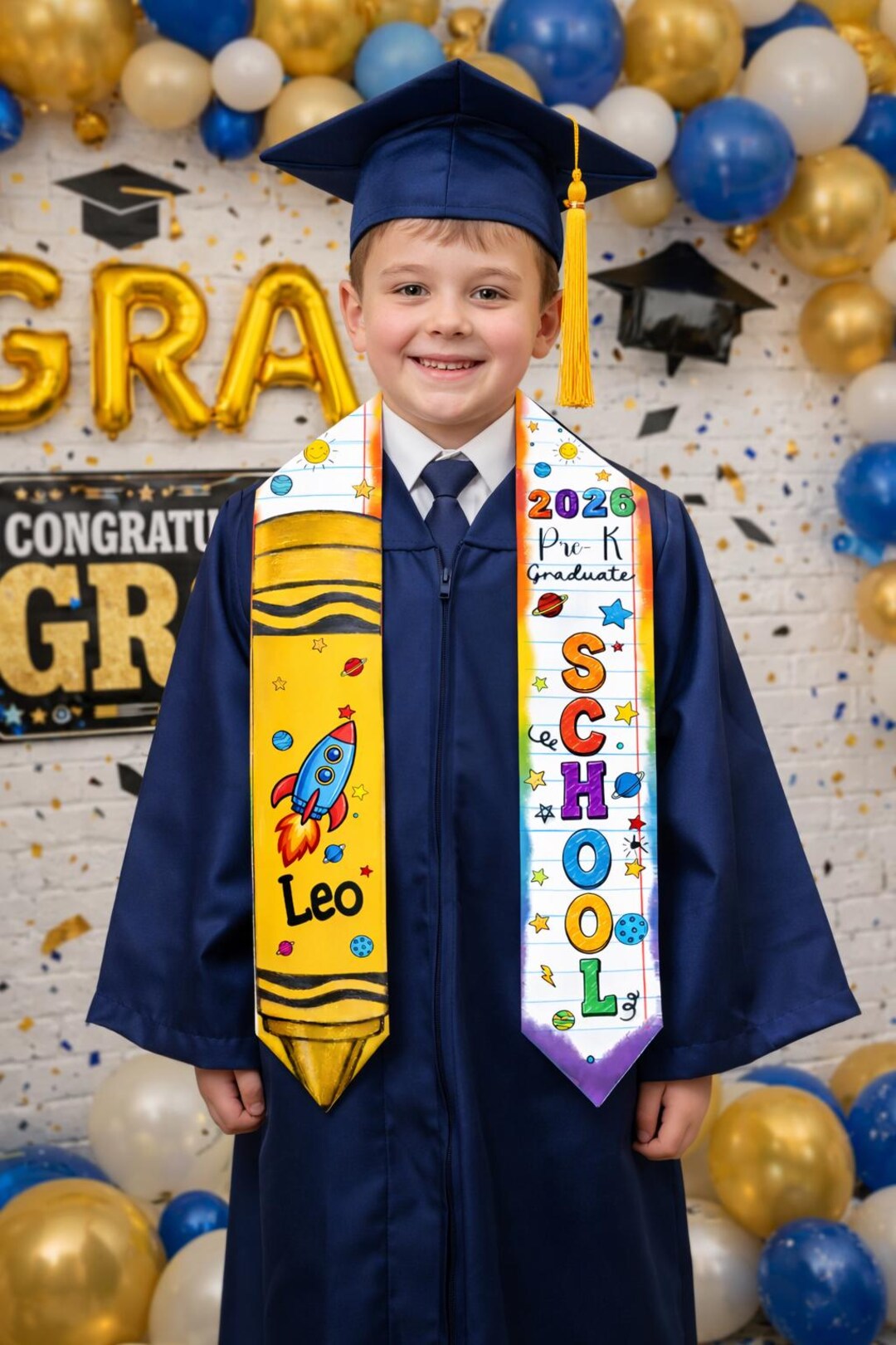 Personalized Crayon Graduation Sash – Pre-k Kindergarten Stole, Custom ...