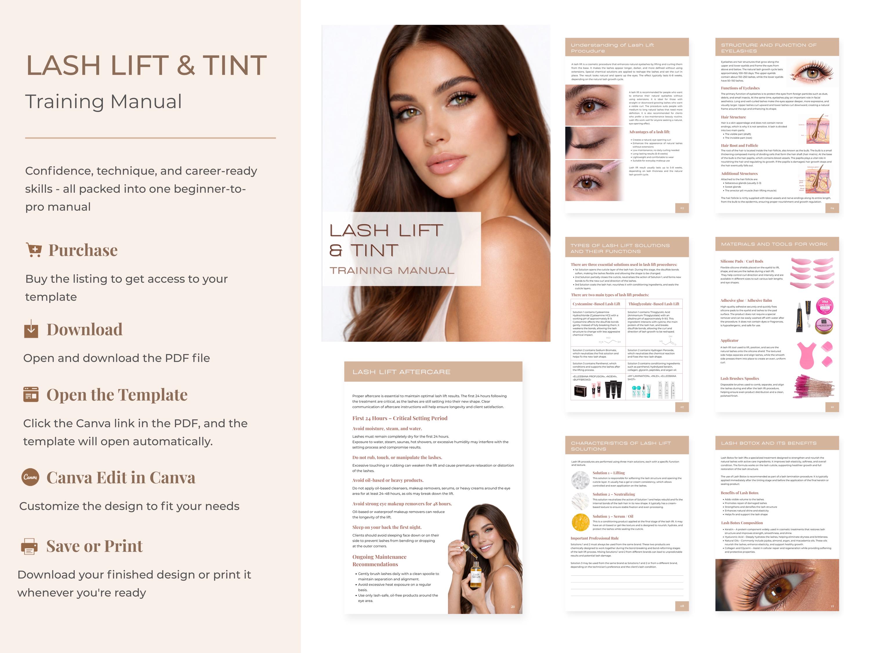 Lash Lift Tint Training Manual | Canva Editable Course (digital ...