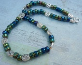 Striking Green Coin Necklace, Iris Green Necklace, Silver and Green Necklace