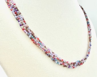 Hand-Woven Seed Bead Necklace: Multicolored Boho Unisex Design