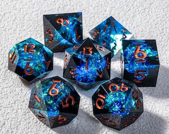 Blue Lightning DND D20 Dice, Resin Sharp Edge Dice Set, D&D Dice Set for Dungeons and Dragons, Blue Polyhedral Dice Set