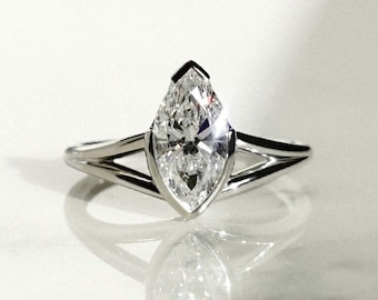 1.50 Ct Marquise Cut Lab Created Diamond Engagement Ring for Women - Minimalist Solitaire Ring - White Gold Proposal Ring