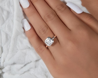 3.00 Ct Asscher Cut Lab Created Diamond Ring - Square Solitaire Engagement Ring - Minimalist Promise Ring - Gift for Her - Ring for Women