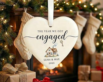 Personalized Engagement Gift for Couples – The Year We Got Engaged Ornament – Custom Wedding Keepsake – Engagement Basket Gift – Ships Today