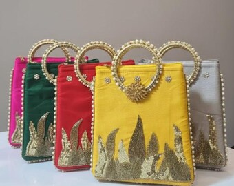 30x Embroidered Pearl Handle Potli Bag | Indian Wedding Favor Clutch