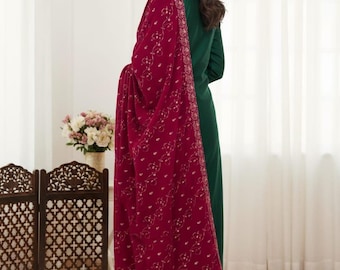 Dupatta de mariée en velours rose, broderie de sequins épais Zari, châle de mariage indien