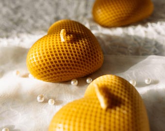 Set of 3 Beeswax Heart Candles • Natural Honey Aroma, Cozy Home Decor
