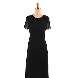 Vintage 90s Sheer Black Chiffon Short Sleeve Long Minimalistic Y2K Cocktail Dress M