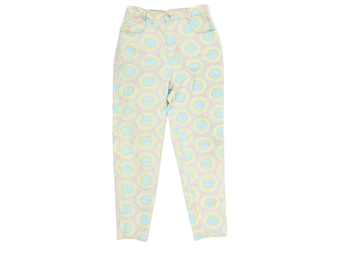 Vintage 80s 90s Jeanjer Cotton Denim Pastel Abstract Novelty Print High Waist Jeans S