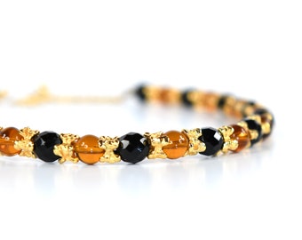 Black Beaded Statement Collar Necklace Vintage 50s 60s Monette of Paris Golden Amber