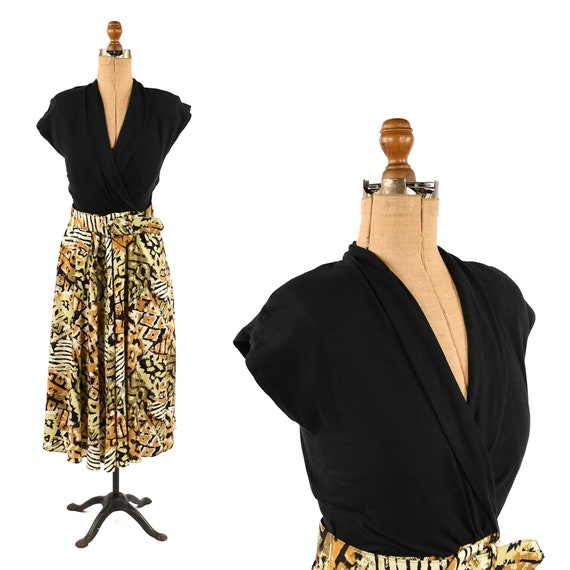 Vintage 80s Nina Piccalino Black + Tan Abstract R… - image 1