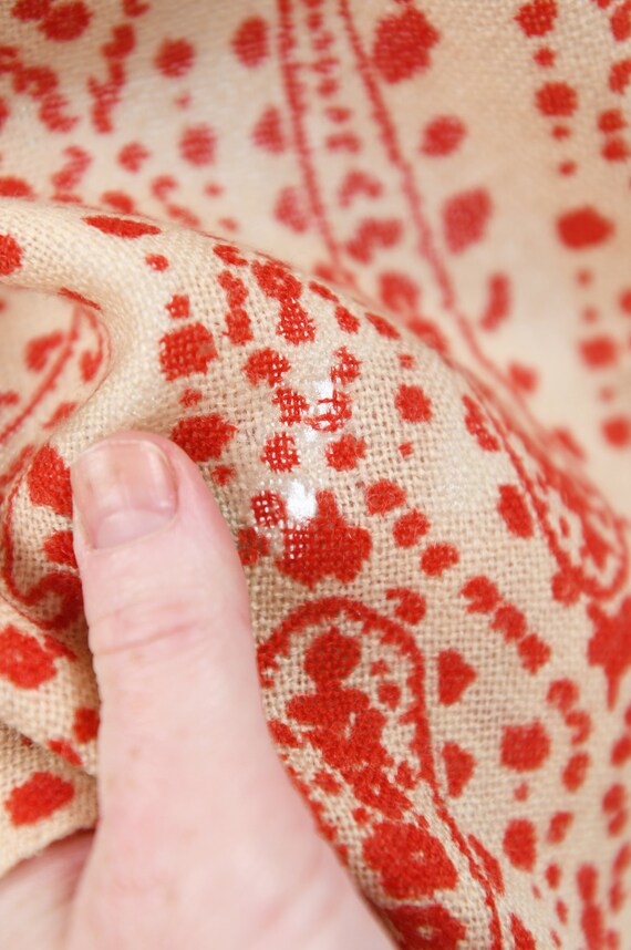 Vintage 60s 70s Red + Tan Abstract Paisley Print … - image 9