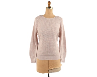 Vintage 70s 80s Pale Purple + Pink Cotton Semi Sheer Knit Space Dye Loose Fit Sweater L