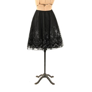 Vintage 80s 90s Sheer Black Mesh High Waist Silver + Velvet Evening Party Skirt M
