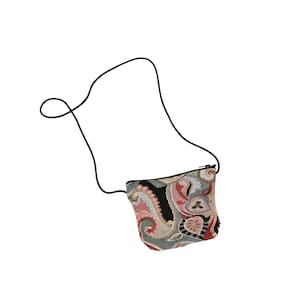 Vintage 80s 90s Cotton Woven Paisley Tapestry Mini Crossbody Shoulder Purse Bag