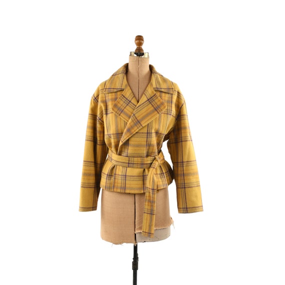 Vintage 90s Golden Yellow Plaid Wool Blend Croppe… - image 1