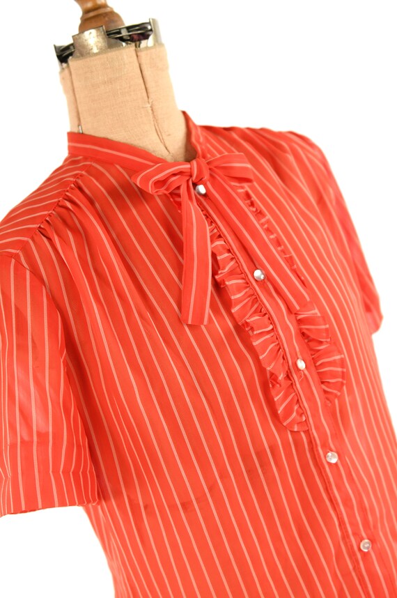 Vintage 70s Semi Sheer Red + White Pinstripe Shor… - image 3