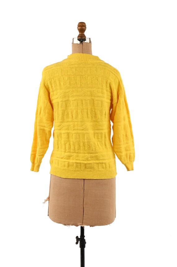 Vintage 80s Yellow Soft Cotton Cable Knit Preppy … - image 5