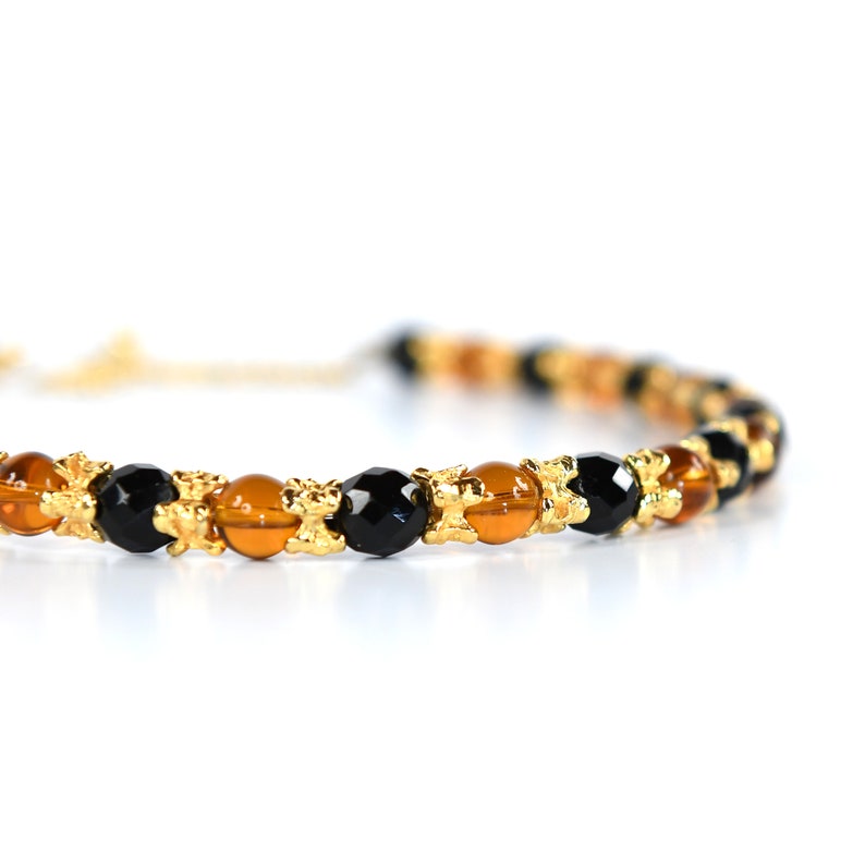 Black Beaded Statement Collar Necklace Vintage 50s 60s Monette of Paris Golden Amber
