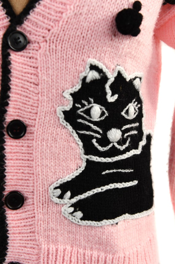 Vintage 80s Pastel Pink + Black Soft Acrylic Cat … - image 4