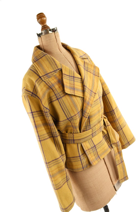 Vintage 90s Golden Yellow Plaid Wool Blend Croppe… - image 3