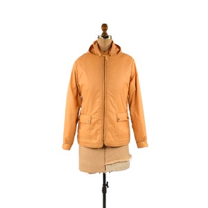 Vintage 70s 80s Mossant Paris Butterscotch Nylon Minimalistic Hooded Puffer Coat Jacket S M