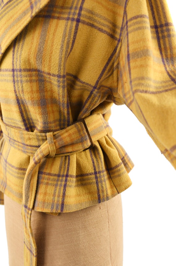 Vintage 90s Golden Yellow Plaid Wool Blend Croppe… - image 4