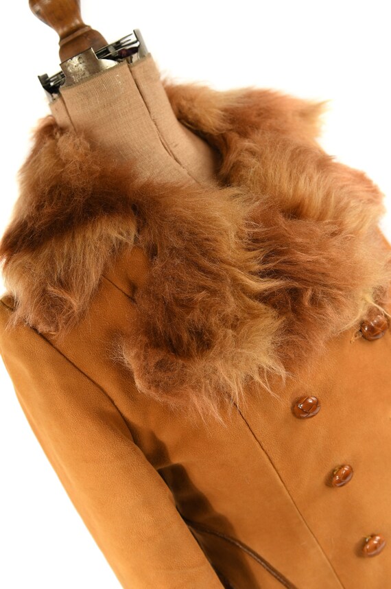 Vintage 70s Warm Brown Faux Fur Trim Hippy Retro … - image 3