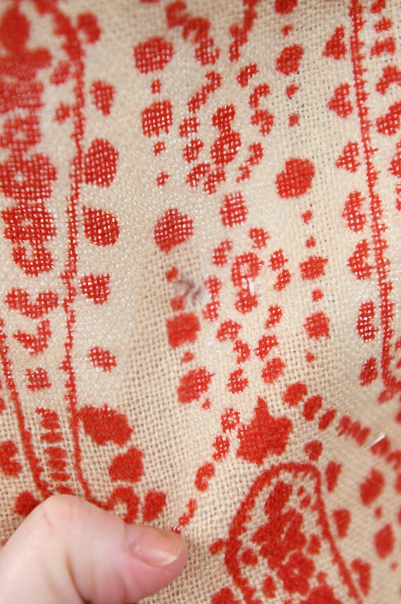 Vintage 60s 70s Red + Tan Abstract Paisley Print … - image 10