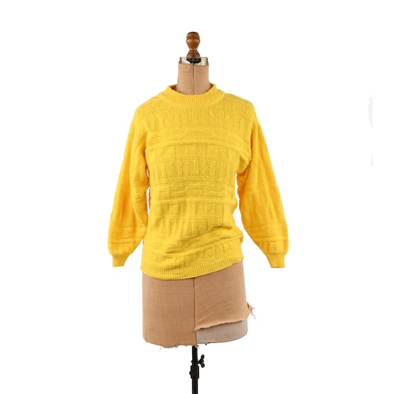 Vintage 80s Yellow Soft Cotton Cable Knit Preppy … - image 1