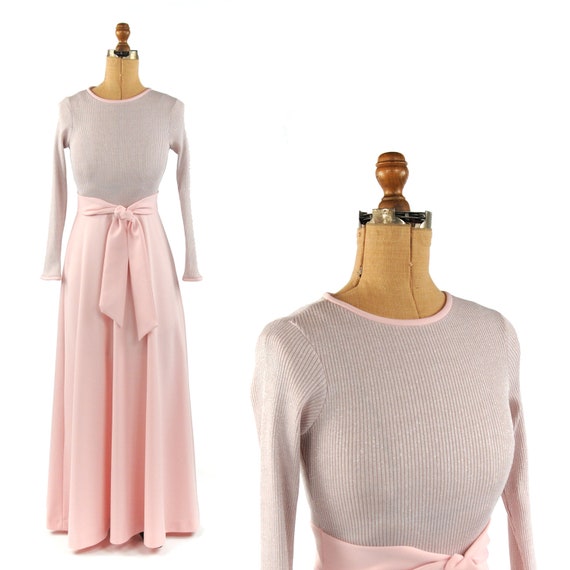 Vintage 70s Pink + Silver Metallic Knit Long Sleev
