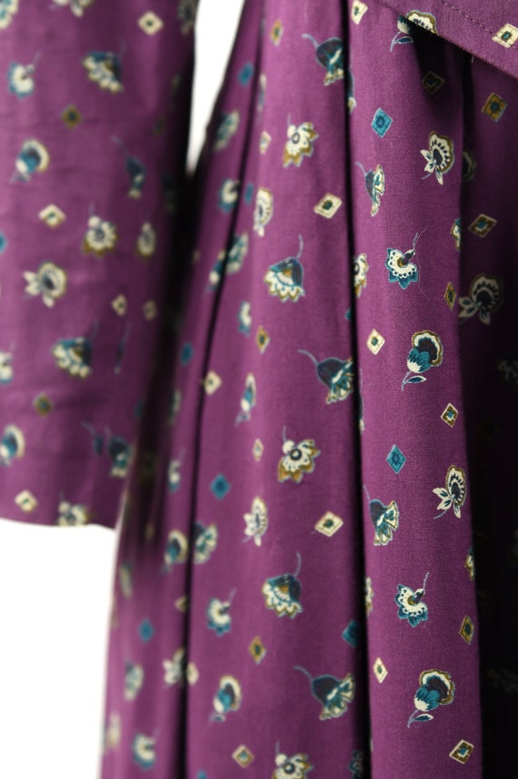 Vintage 80s 90s Rayon Purple Romantic Floral Tea … - image 5