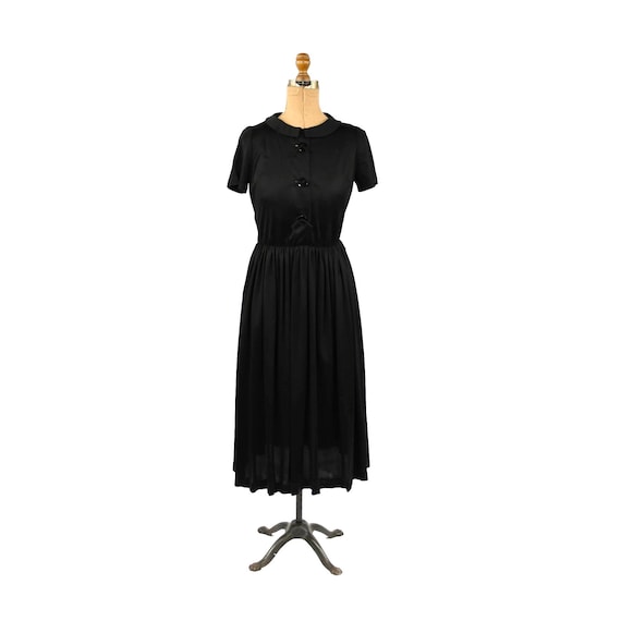 Vintage 60s Lampl Black Lightweight Nylon Shirtwaist Preppy Day Dress S Vintage 60s Lampl Black Lightweight Nylon Shirtwaist Preppy Day Dress S