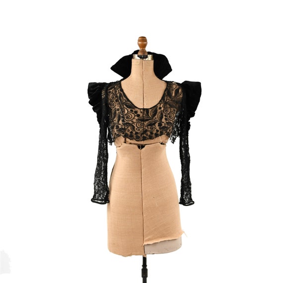 Vintage 30s Black Sheer Floral Leaf Lace Chemise A