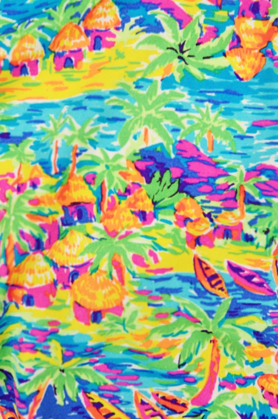 Vintage 90s Neon Rainbow Abstract Palm Tree Tropi… - image 4