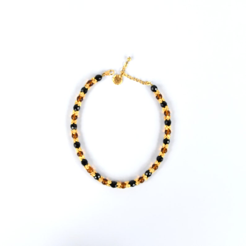Black Beaded Statement Collar Necklace Vintage 50s 60s Monette of Paris Golden Amber